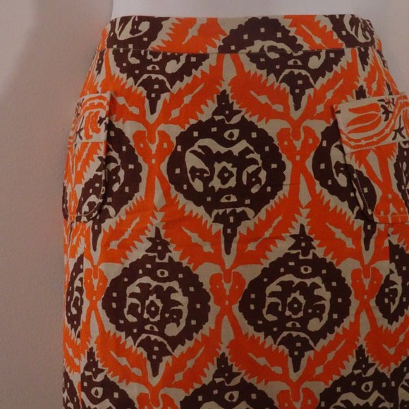 Plenty by Tracy Reese Brown Orange Cream Print Front Pocket Mini Skirt Sz 4 - Picture 4 of 12